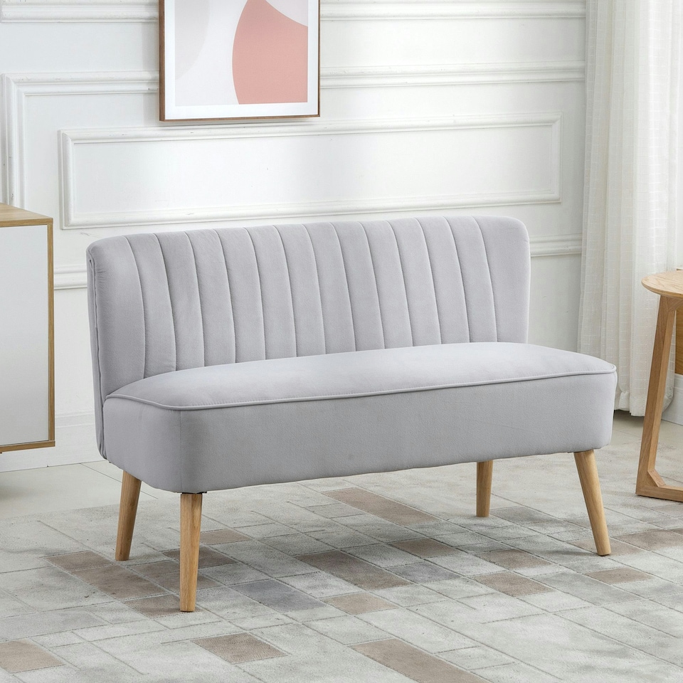 image 1 of HOMCOM Velvet-Feel Double Sofa w/ Wood Frame Foam Padding High Back, Grey
