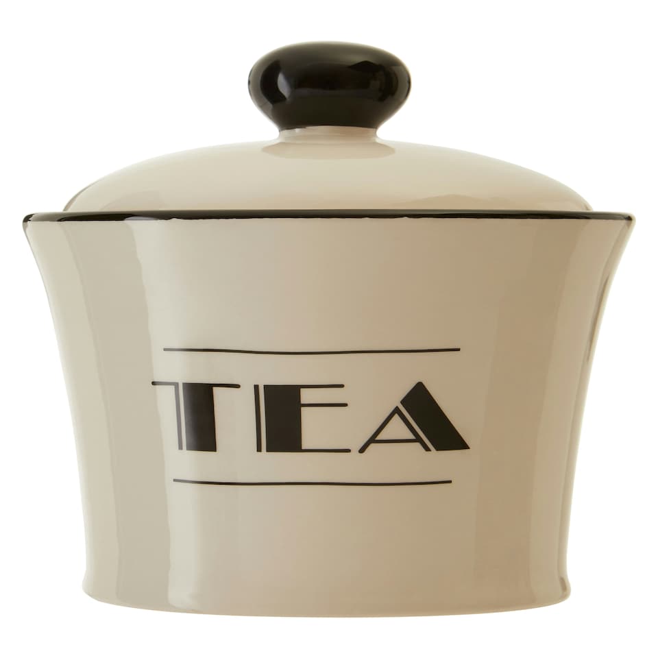 image 1 of Interiors By Premier Luxe Cream Finish Tea Canister,Dolomite Kitchen Storage Container With Black Trim,Art Deco Tea Canisters