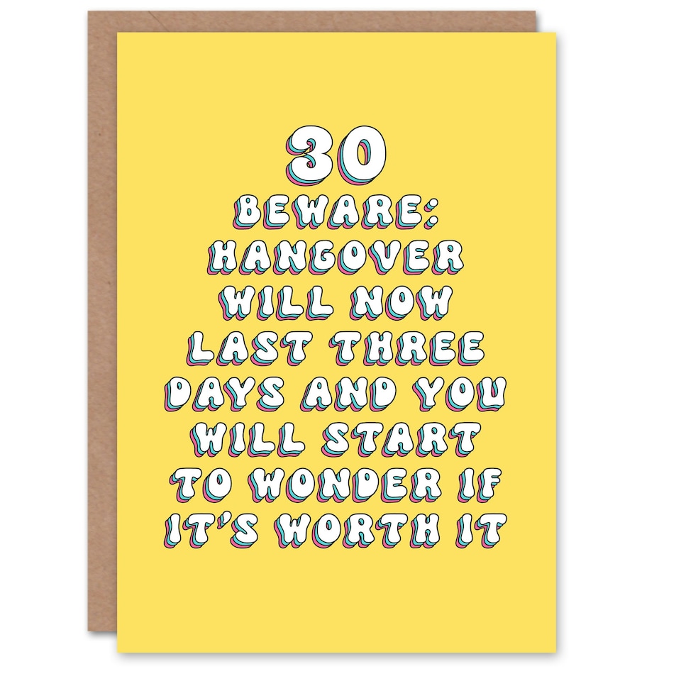 image 1 of 30 Hangovers Now Last Three Days Fun Funny 30th Birthday Card