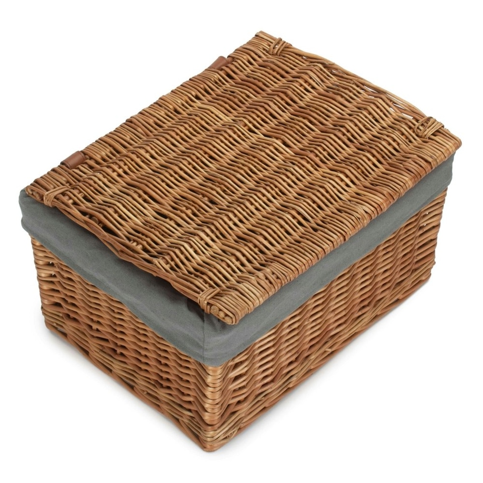image 1 of Double Steamed Storage Hamper with Grey Sage Lining Brown | Brown | M