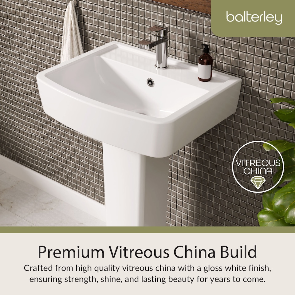 image 1 of Square 1 Tap Hole Basin Full Pedestal 520mm | White | White | 420 x 520 x 820mm