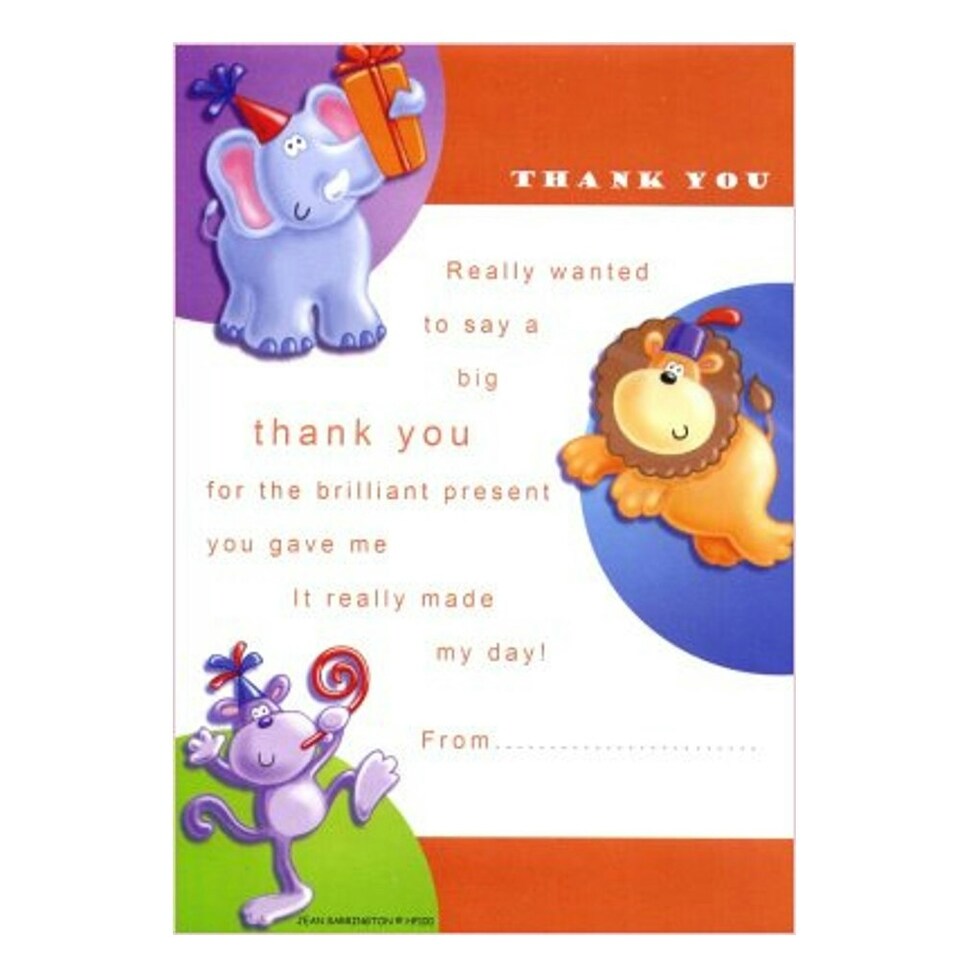 image 1 of Pack of 20 Elephant, Lion, Monkey Jungle Thank You Sheets