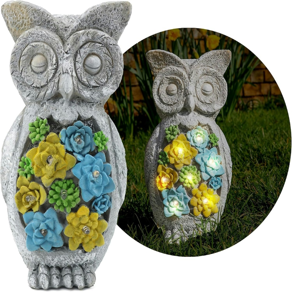 image 1 of Pack of 1 Solar Owl Garden Ornament Grey | One Size
