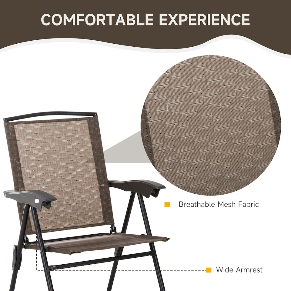 image 1 of Outsunny Patio Bistro Set Folding Chairs Garden Coffee Table for Balcony Brown