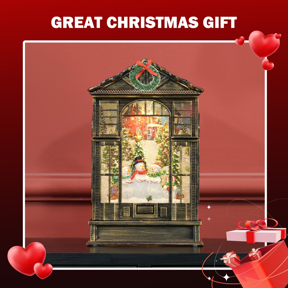 image 1 of HOMCOM Christmas Snow Globe Lantern with Lights for Holiday, Bronze Tone