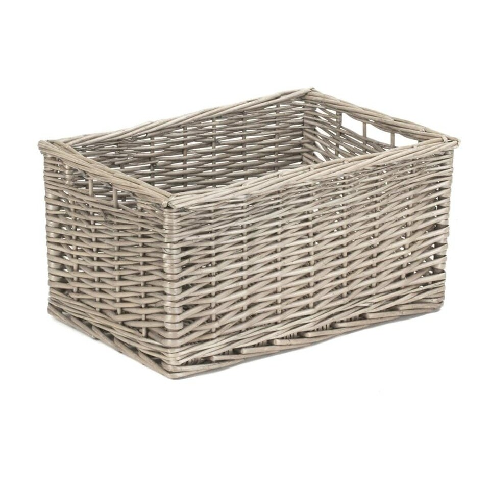 image 1 of Wicker Antique Wash Open Storage Basket Medium | Brown | Brown
