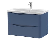 Balterley Arch Modern Bathroom Wall Hung 2 Drawer Vanity Unit & Ceramic Basin | Blue | Satin Blue