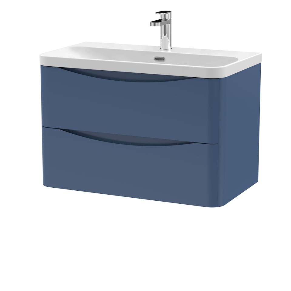 image 1 of Balterley Arch Modern Bathroom Wall Hung 2 Drawer Vanity Unit & Ceramic Basin | Blue | Satin Blue