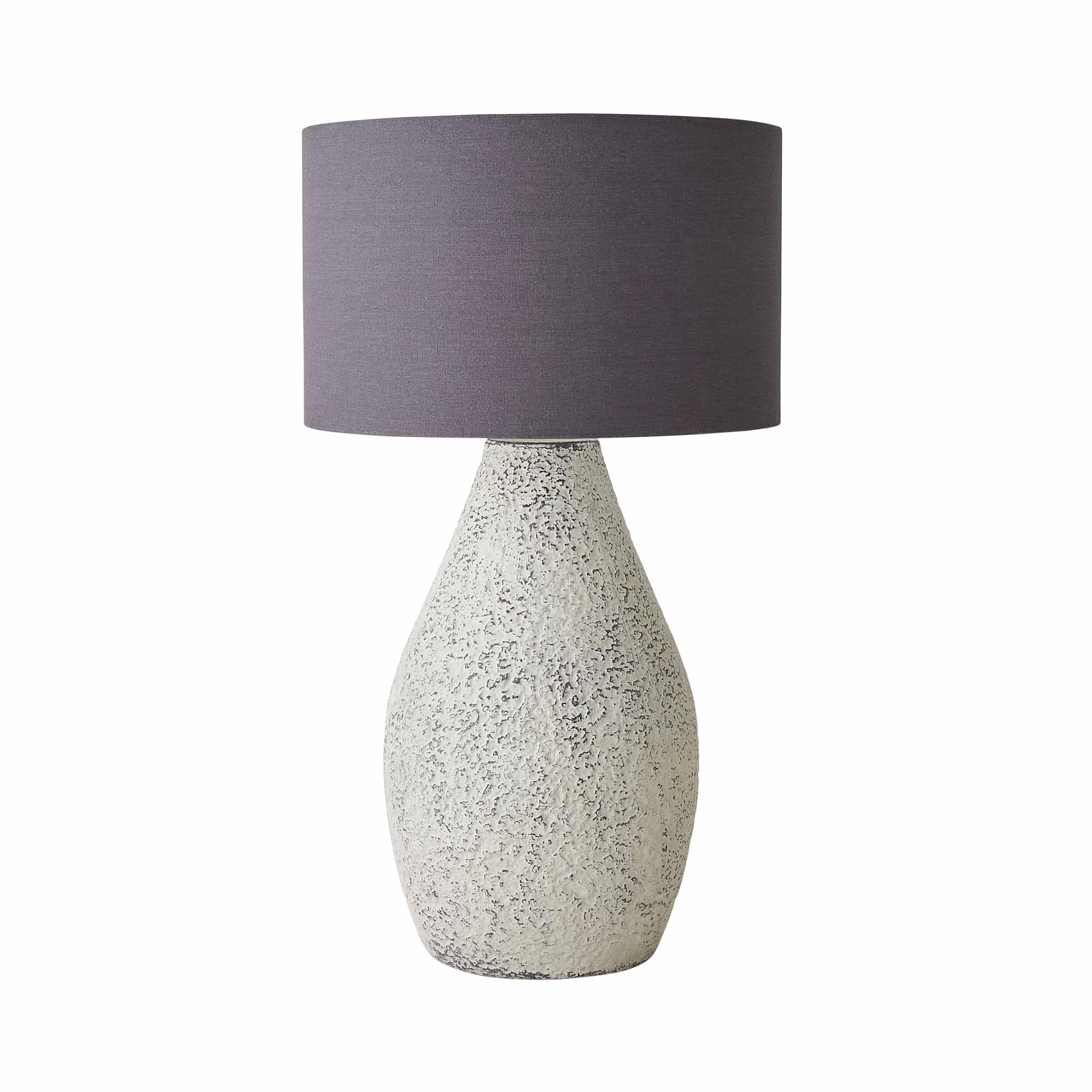 ValueLights Colin Grey Drum Shade Grey Speckled Hand Finished Ceramic Stoneware Table Lamp in Natural