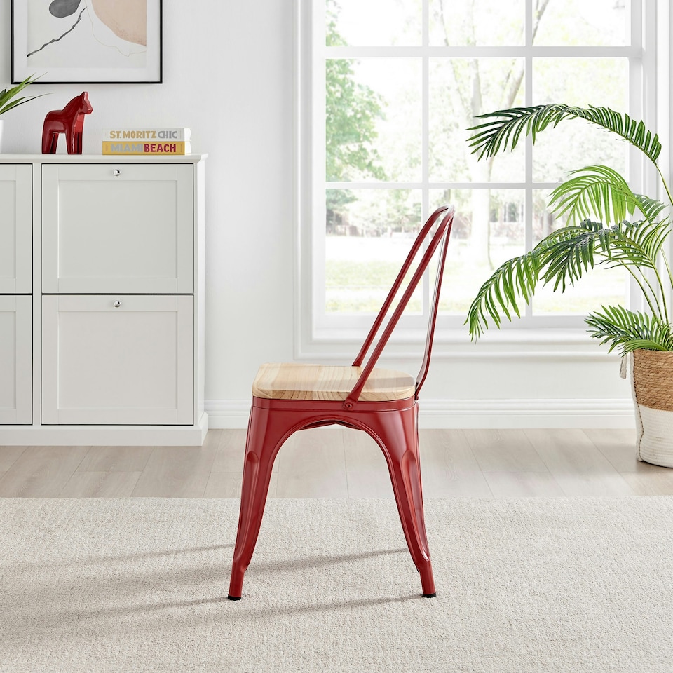 image 1 of Furniturebox 2x Colton 'Tolix' Style Red Metal Dining Chairs Wood Seat