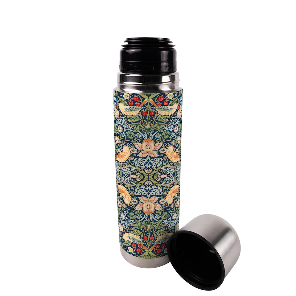 image 1 of Blue Strawberry Thief Large Reusable Thermal Flask
