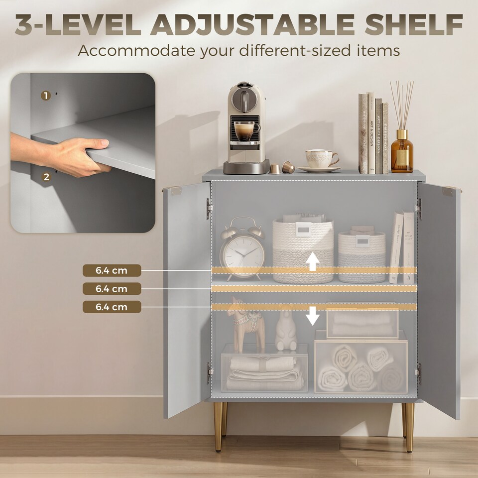 image 1 of HOMCOM Sideboard Buffet Cabinet with Adjustable Shelf, Grey
