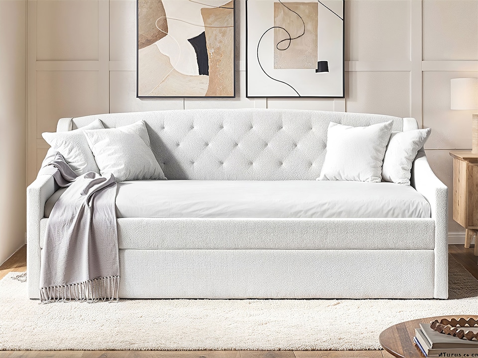 image 1 of Flair Aurora Daybed with Trundle White Boucle
