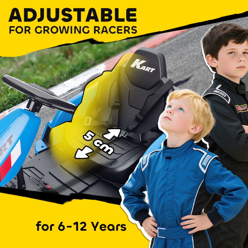 image 1 of AIYAPLAY 24V Electric Go Kart with Drift Mode, Adjustable Seat, Blue