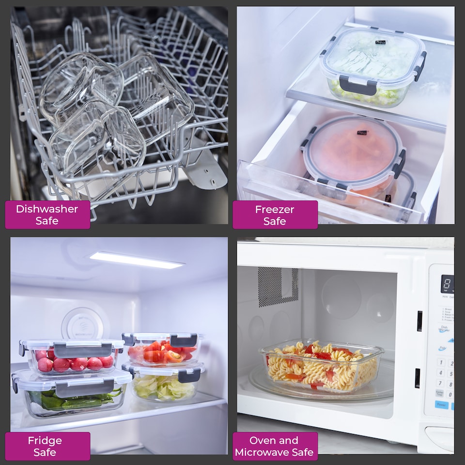 image 1 of Neo 7 Containers & 7 Lids Glass Food Storage Containers Set with Snap Locking Lids Meal Prep Airtight Lunch Box Microwave Oven Freezer and Dishwasher Friendly - 7 Piece
