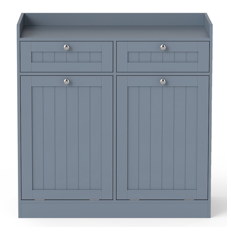 image 1 of COSTWAY Double Tilt-Out Laundry Hamper Cabinet Grey