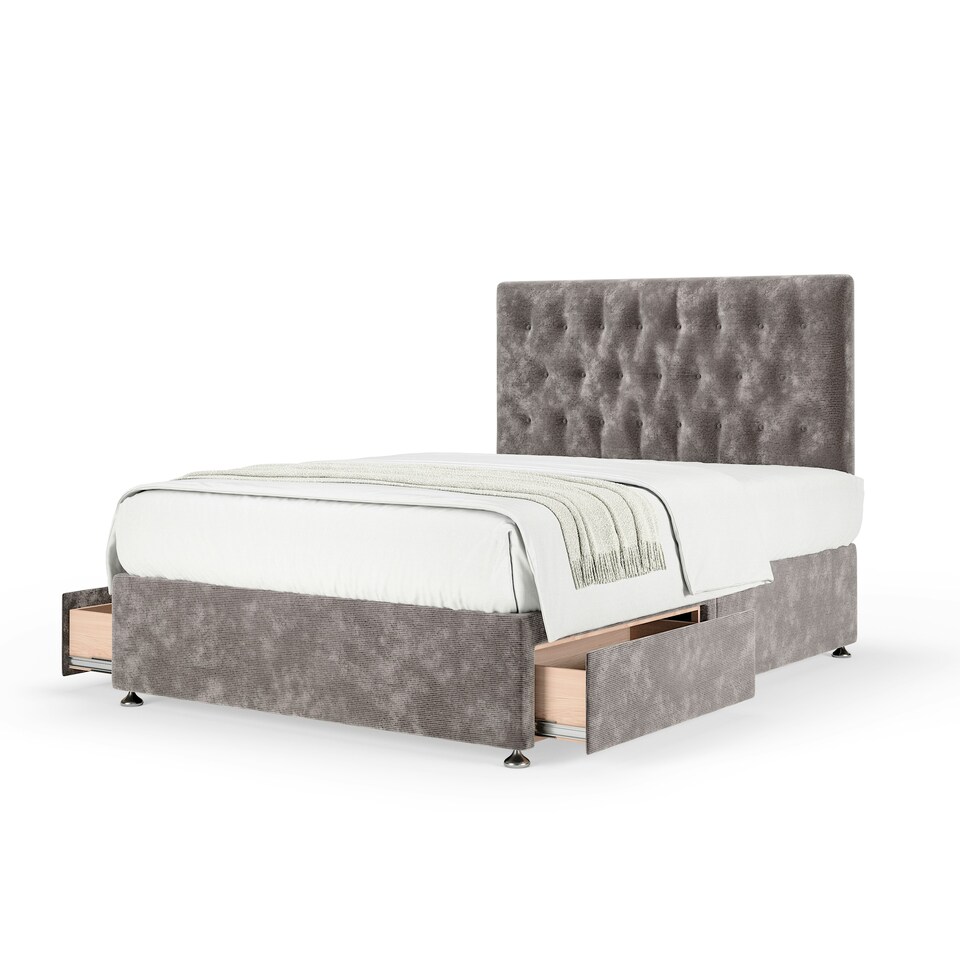 image 1 of Signature Platinum 2000 Pocket Sprung Silver Chenille 2 Drawer Divan Set And Lona Headboard Small Single