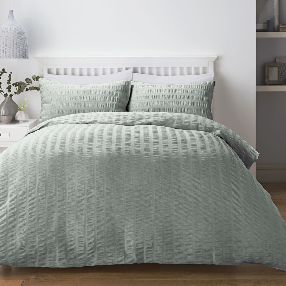 image 1 of Serene Honley Seersucker Duvet Cover Set Duck Egg