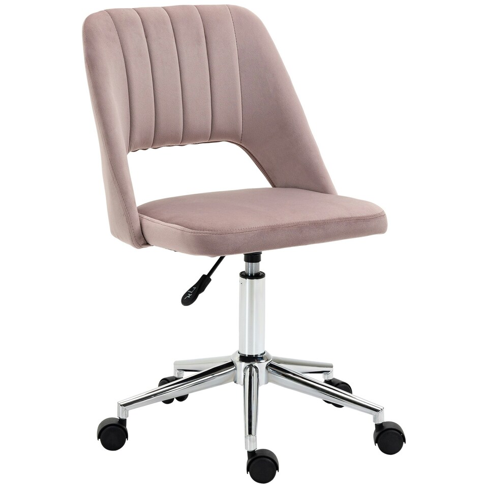 image 1 of Vinsetto Mid-Back Swivel Home Office Chair Scallop Computer Chair Pink
