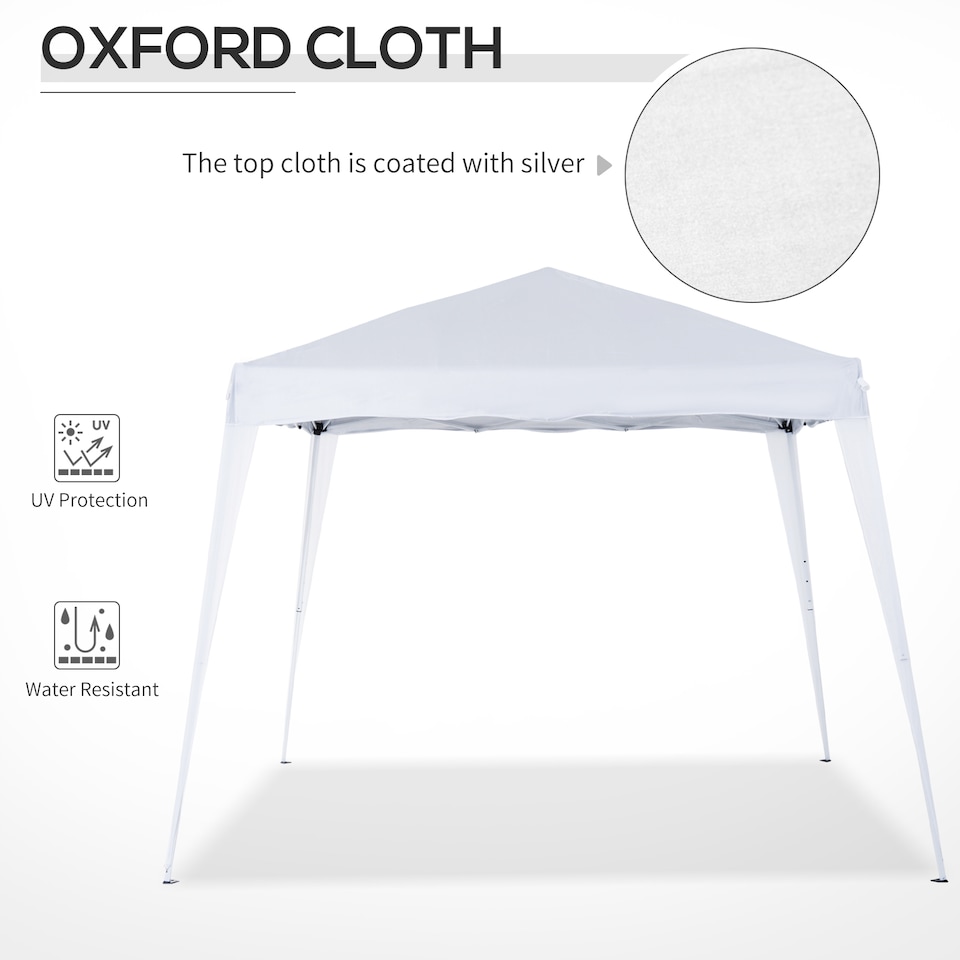 image 1 of Outsunny 3 M x 3 M Base 2.5 M x 2.5 M Top Pop Up Gazebo, 2 Person Setup Instant with Carry Bag, Height Adjustable Slant Leg Party Tent Instant Event Shelter for Garden, Patio | White