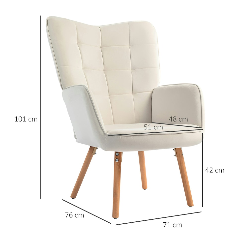 image 1 of HOMCOM Upholstered Tufted Wingback Armchair with Seat Padding, Cream White