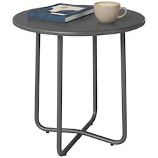 Outsunny Metal Garden Side Table, 48 cm Round Outdoor Table | Grey | Dark Grey | 48 x 48 x 51 cm