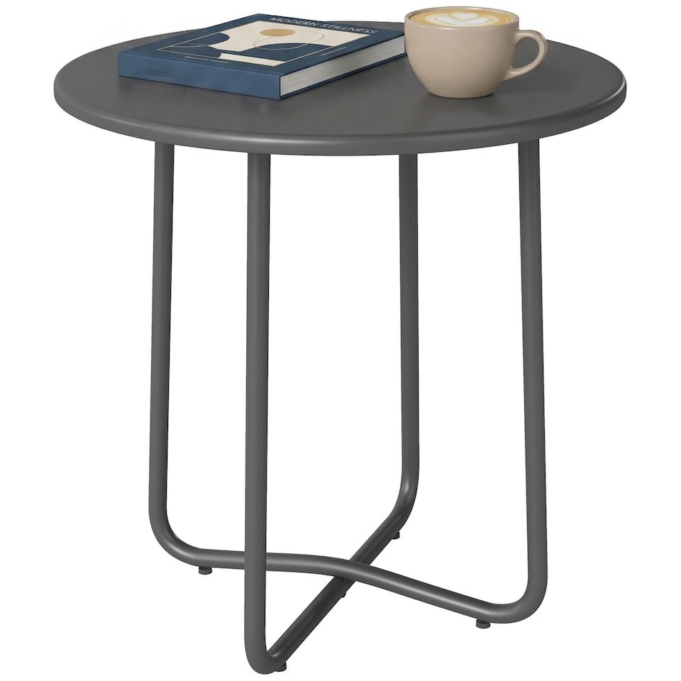 image 1 of Outsunny Metal Garden Side Table, 48 cm Round Outdoor Table | Grey | Dark Grey | 48 x 48 x 51 cm