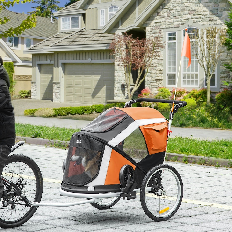 image 1 of PawHut 2-in-1 Dog Bicycle Trailer w/ Safety Leash, Reflectors - Orange