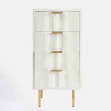 OHS 4 Drawer Modern Ribbed Office Side Bedroom Nightstand Bedside Table - White