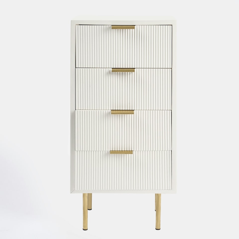 image 1 of OHS 4 Drawer Modern Ribbed Office Side Bedroom Nightstand Bedside Table - White