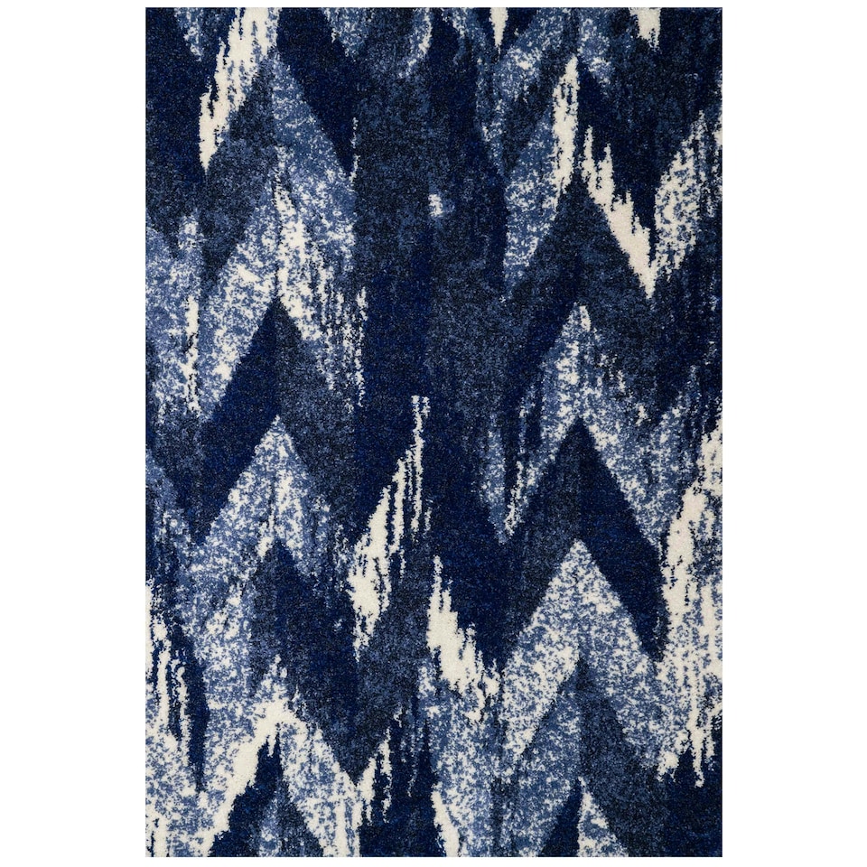 image 1 of KUKOON Blue Striped Chevron Mottled Shaggy Area Rug 160cm x 230cm