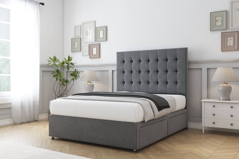 image 1 of Sloomy Alabama Armour Coniston Divan Bed Base 2 Drawers Foot-End With 54 Inch Floor Standing Headboard | Grey | Armour | King | 1
