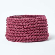 Homescapes Plum Cotton Knitted Round Storage Basket - 37 x 21cm Purple | M