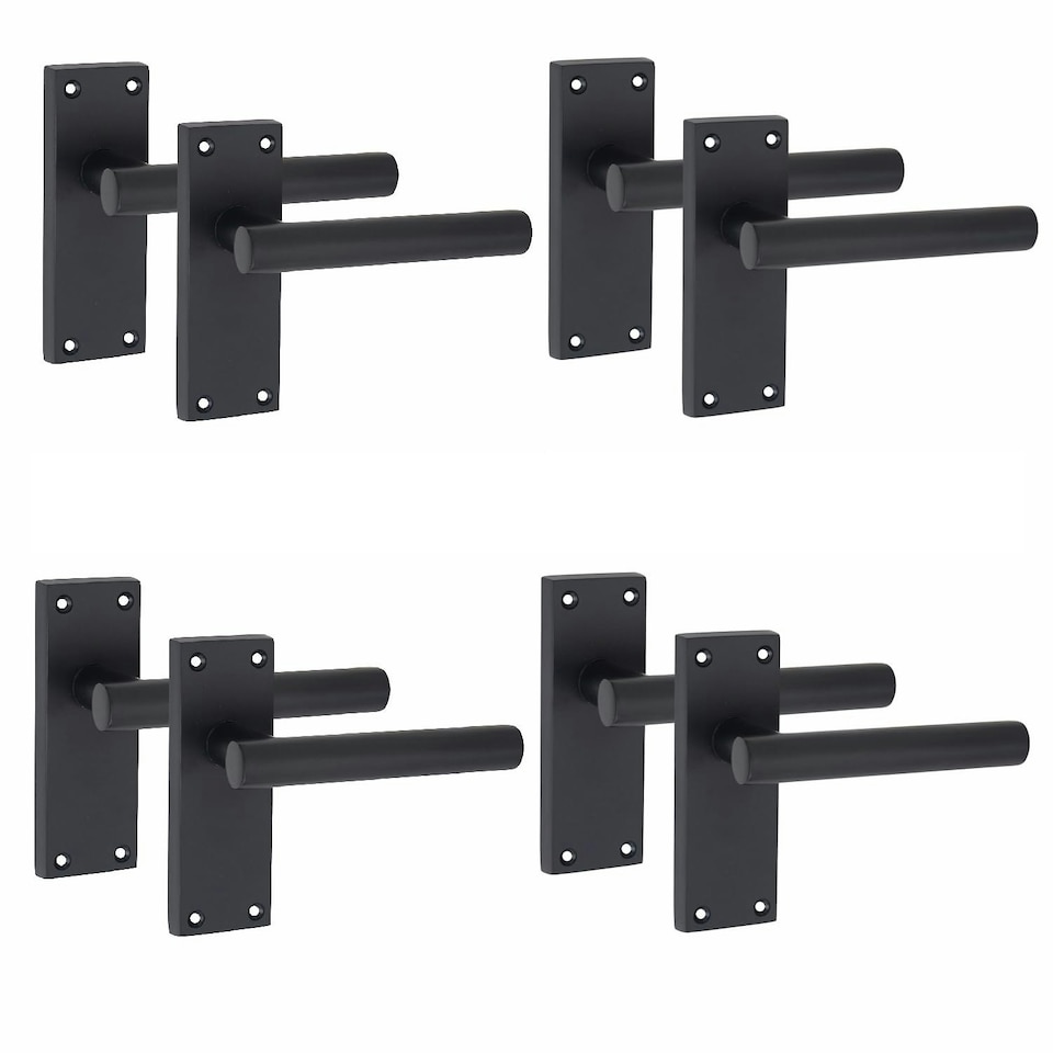 image 1 of Golden Grace 4 Pairs Victorian Straight T-Bar Door Handles Latch in Matt Black Finish - 120mm x 40mm Backplate Black