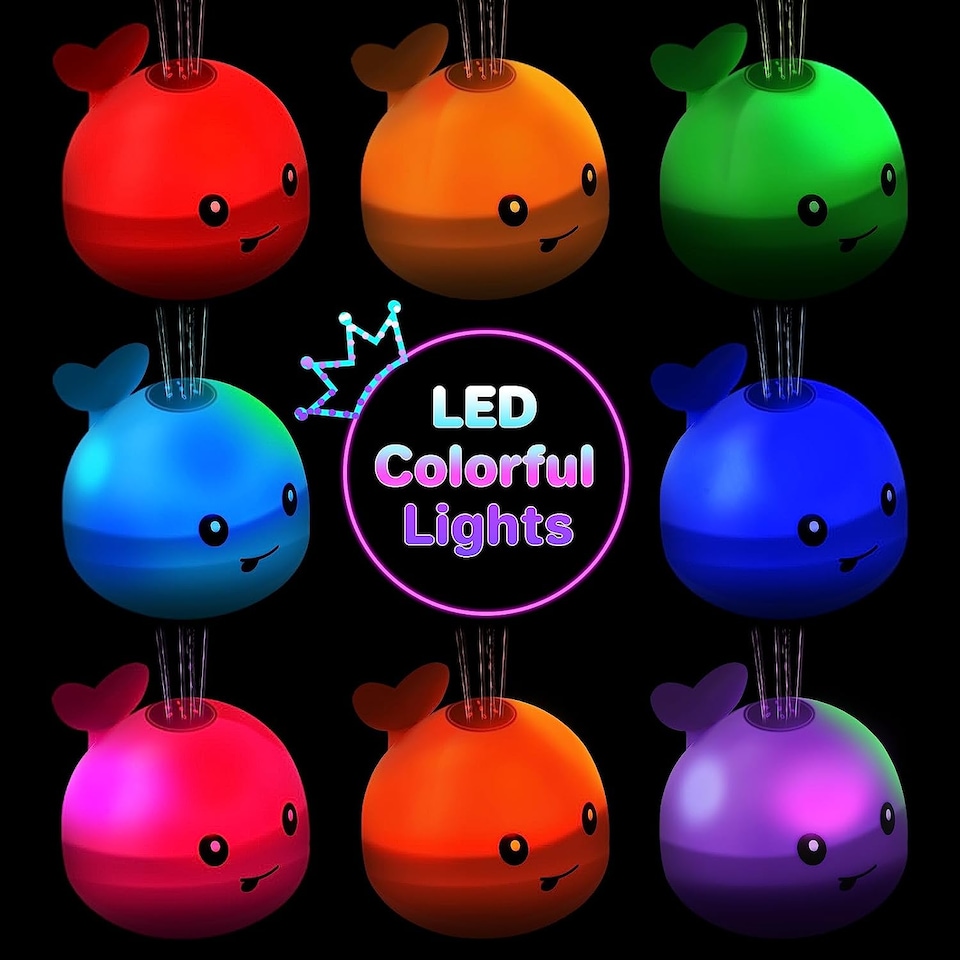 image 1 of LED Whale Bath Toy – Light-Up Spray Fountain for Baby and Toddler Bathtime Fun