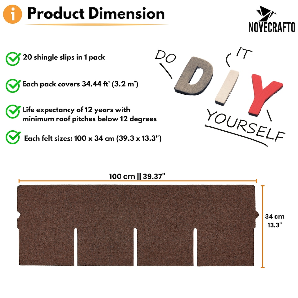 image 1 of Bitumen Roof Felt Shingles (3.2 sqm), Asphalt Roof Shingles - Weather Resistant Roofing Tiles 20 pcs
