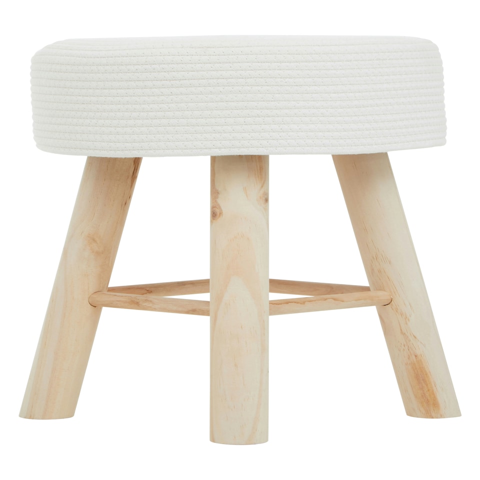 image 1 of Interiors By Premier Durable White Cotton Rope Stool, Stylish Kitchen Stool For Bedroom, Versatile Design Bar Stool For Guests