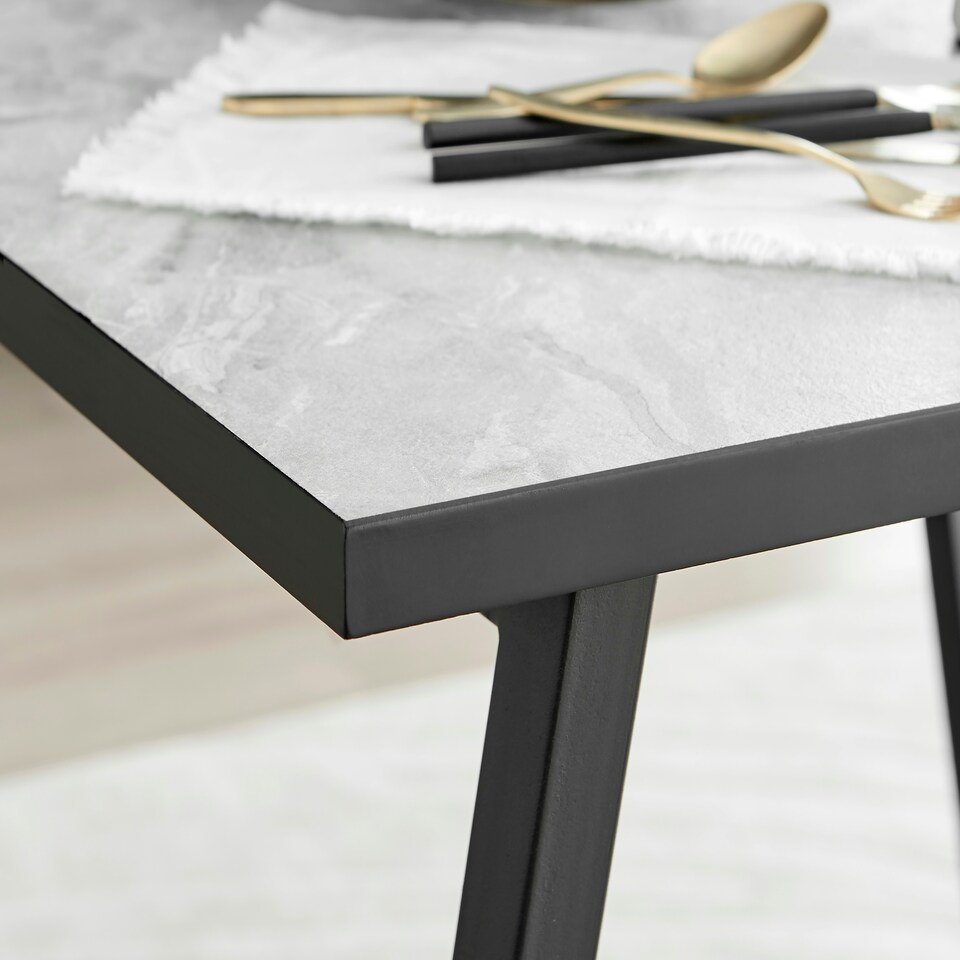 image 1 of Furniturebox Carson White Marble Effect Square Dining Table & 2 Navy Pesaro Black Leg Chairs