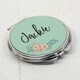 image 2 of Personalised Green Floral Compact Mirror Silver