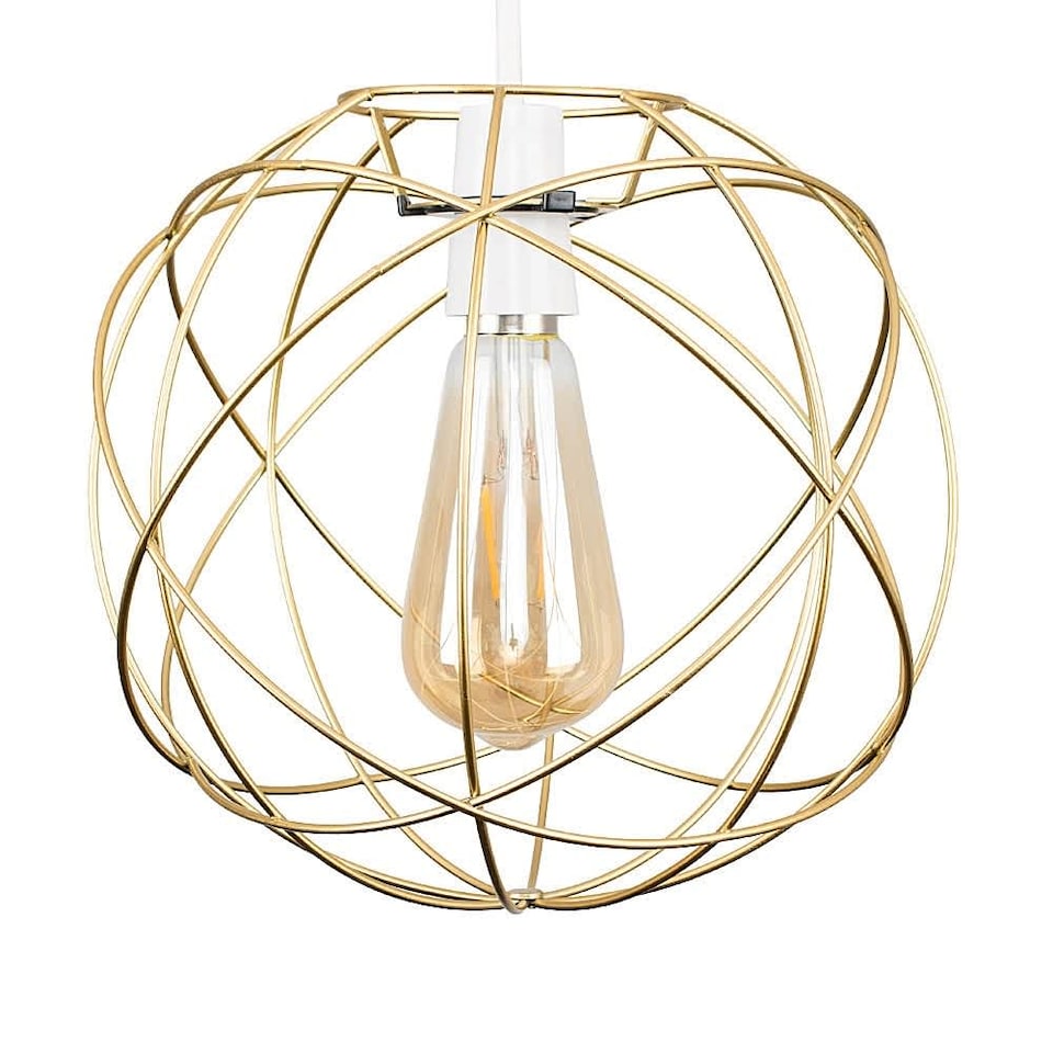 image 1 of ValueLights Rutherford Gold Ceiling Pendant Light Shade & Bulb