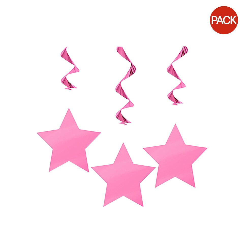 image 1 of Unique Party Star Swirls Decorations (Pack Of 3) - Pink - One Size