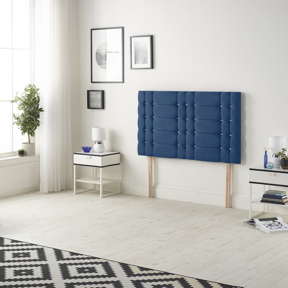 image 1 of Astoria Divan Bed Base with 30 Inch Diamonte Button Headboard Plush Velvet | Blue | Navy | Double