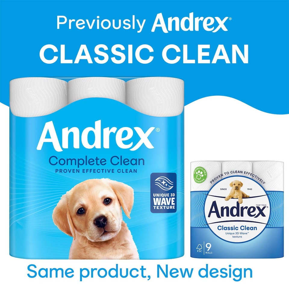 image 1 of Andrex Toilet Rolls Classic Clean Fragrance-Free 2 Ply Toilet Paper, 24 Rolls | White | 3 Pack | 3