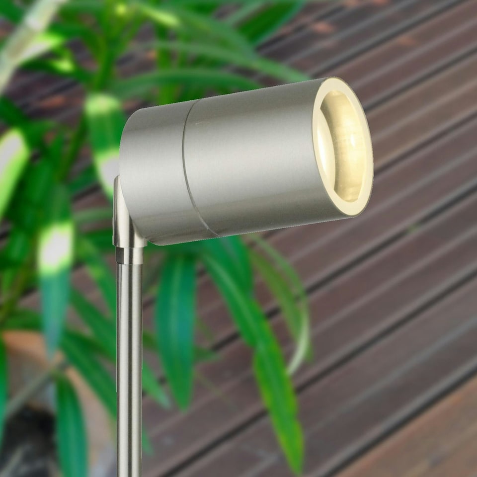 image 1 of First Choice Lighting Set of 2 Blaze Stainless Steel Outdoor Spike Lights Silver | Clear