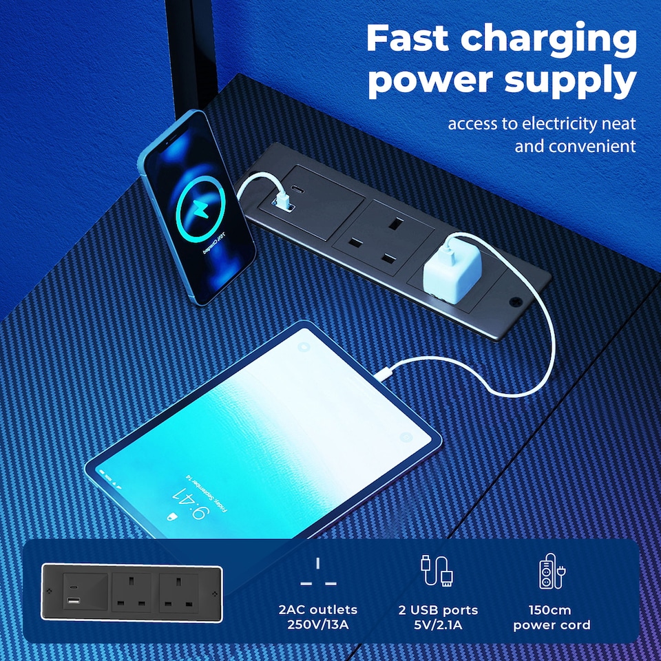 image 1 of Levede L-Shaped Gaming Desk Office Computer Table Power Socket LED Drawers