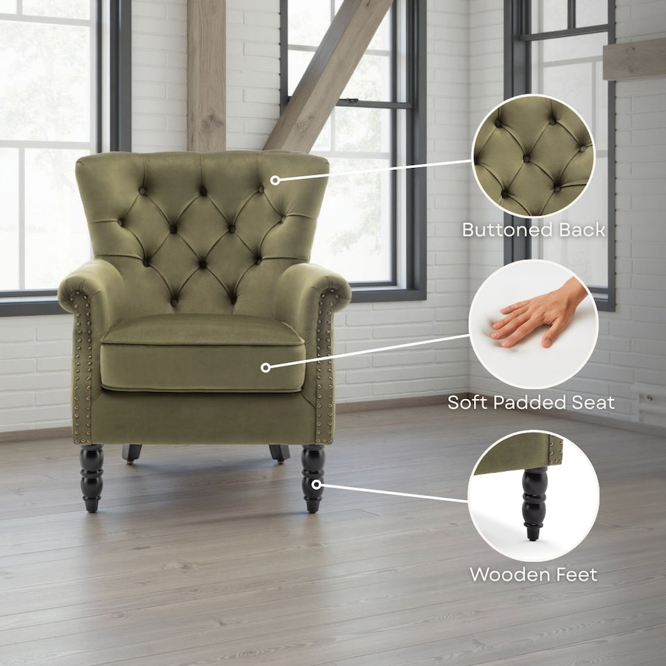 image 1 of Velvet Black Liana Accent Wingback Chair