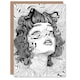 image 1 of Manic Pixie Girl Trippy Black White Line Portrait Birthday Greeting Card
