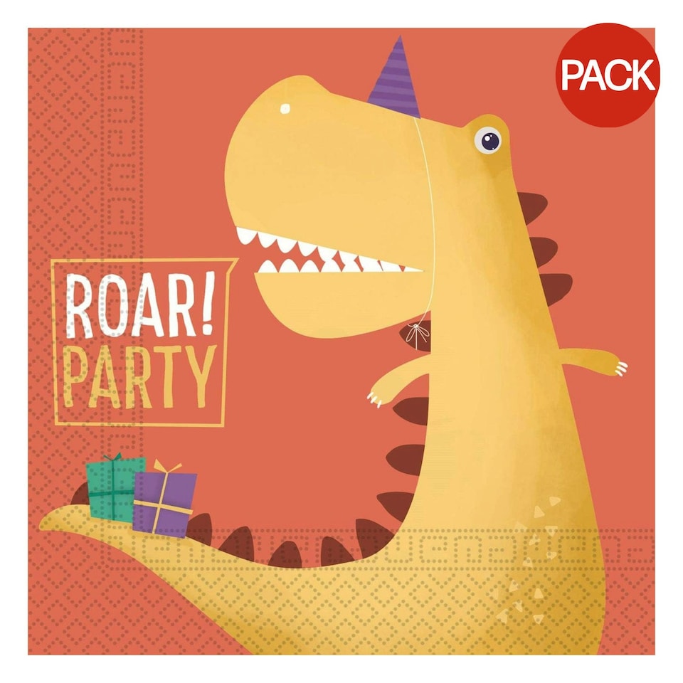 Procos Dinosaur Napkins (Pack of 20) - Red/Yellow - One Size