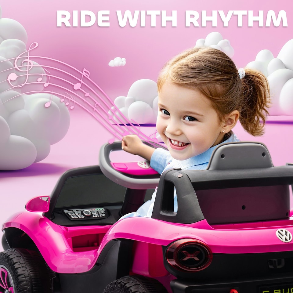 image 1 of AIYAPLAY Volkswagen Licensed Kids Electric Car w/ Remote, Suspension, Pink