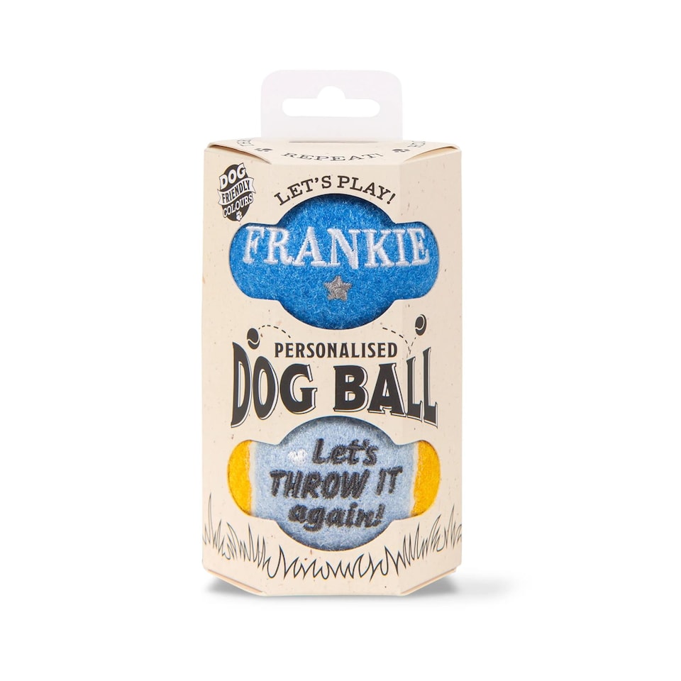 image 1 of Pre-Personalised Dog Ball Gift Pack 2pcs Blue Frankie